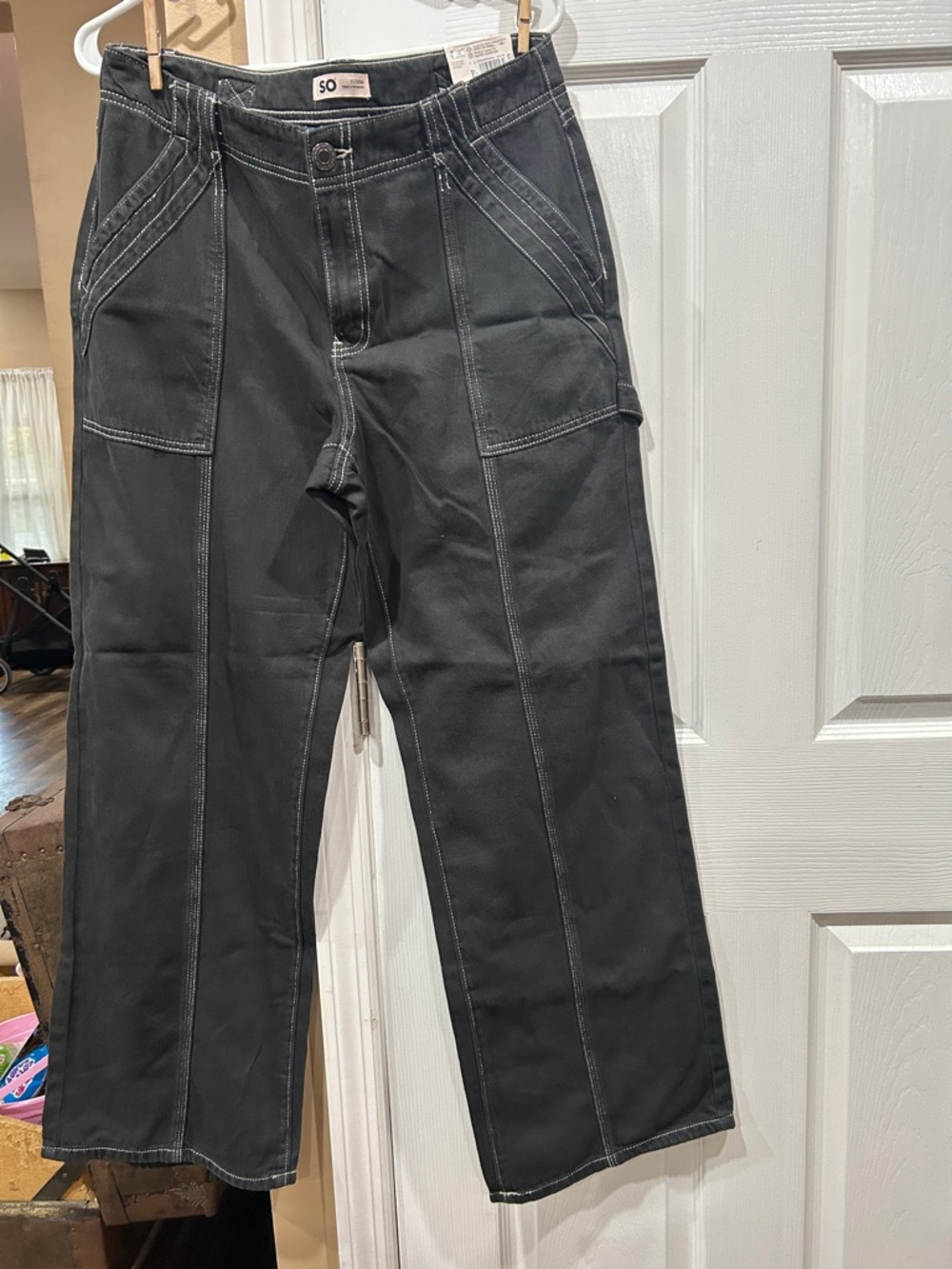 SO Black Wide-Leg Utility Pants with Contrast Stitching